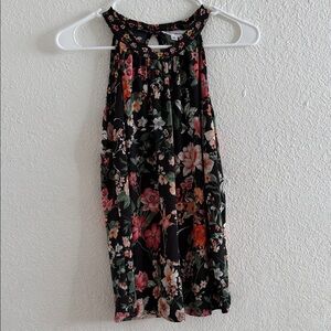 Floral Sleeveless Blouse - Black and Multicolor